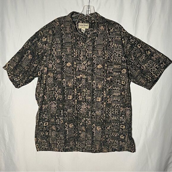 Cooke Street Honolulu Hawaiian Casual Button Down Floral Tribal Black Shirt XL - Picture 1 of 7